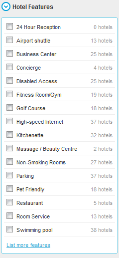 HotelsCombined hotel features option